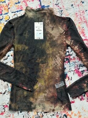 NET Zara Tie-Dye Mesh Mock Neck Top